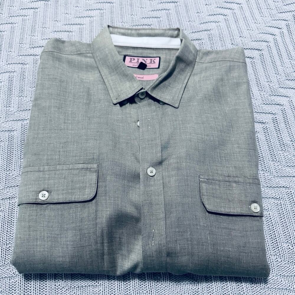 Thomas Pink beige tweed casual fit button down